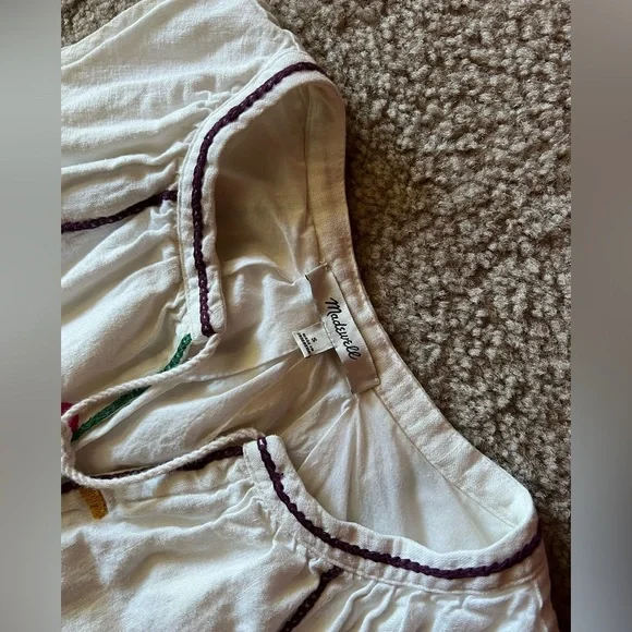 Madewell Willow Embroidered Shift Dress Boho Linen Blend Dress size S Lined - Picture 5 of 12